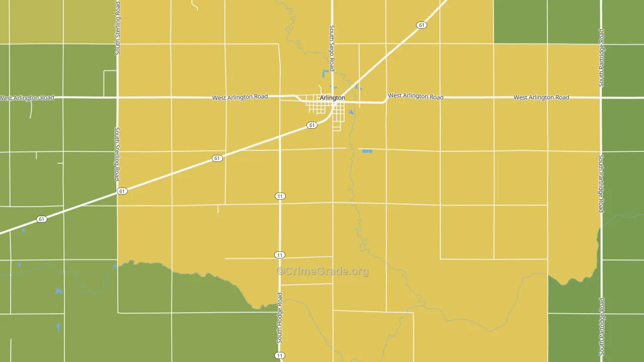 Arlington, KS Map of Vehicle Theft Rates