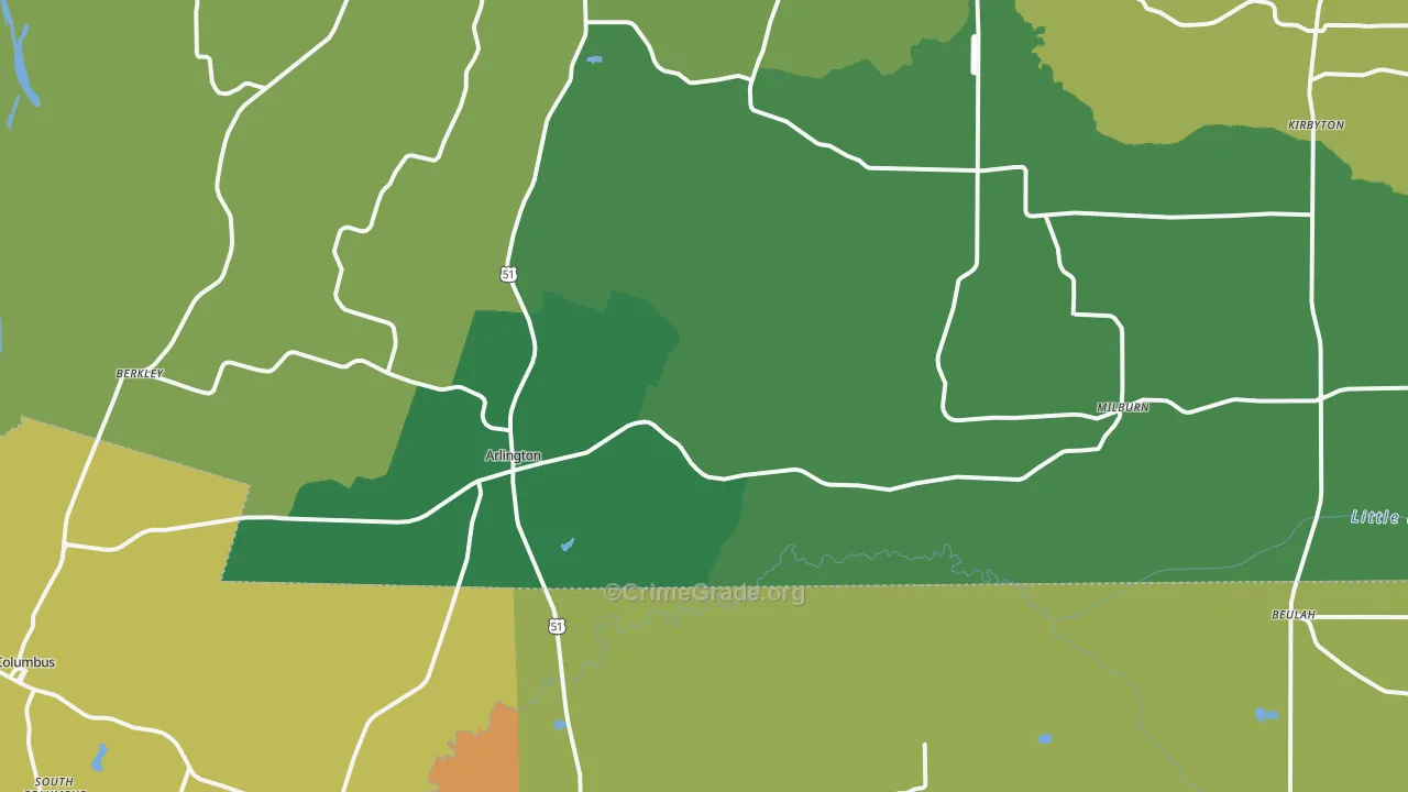Arlington, KY Map of Vehicle Theft Rates