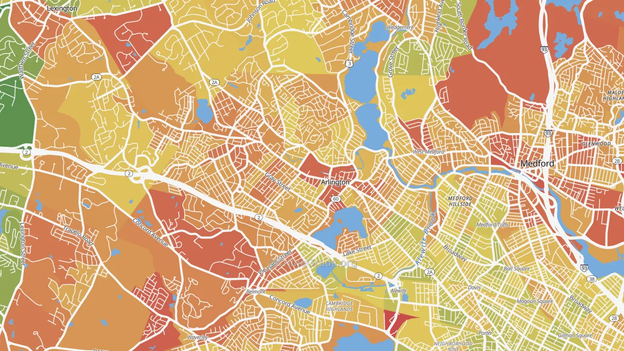 Arlington, MA Map of Vehicle Theft Rates
