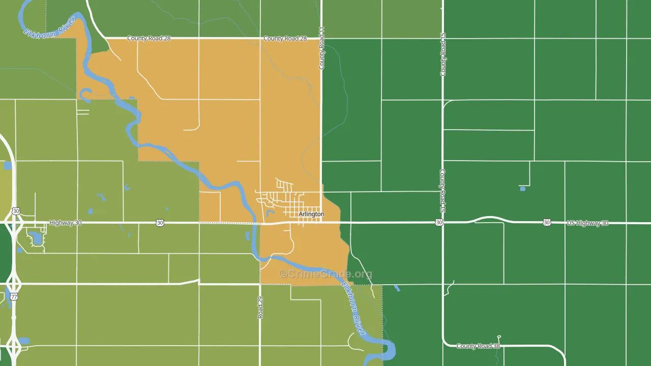 Arlington, NE Map of Vehicle Theft Rates