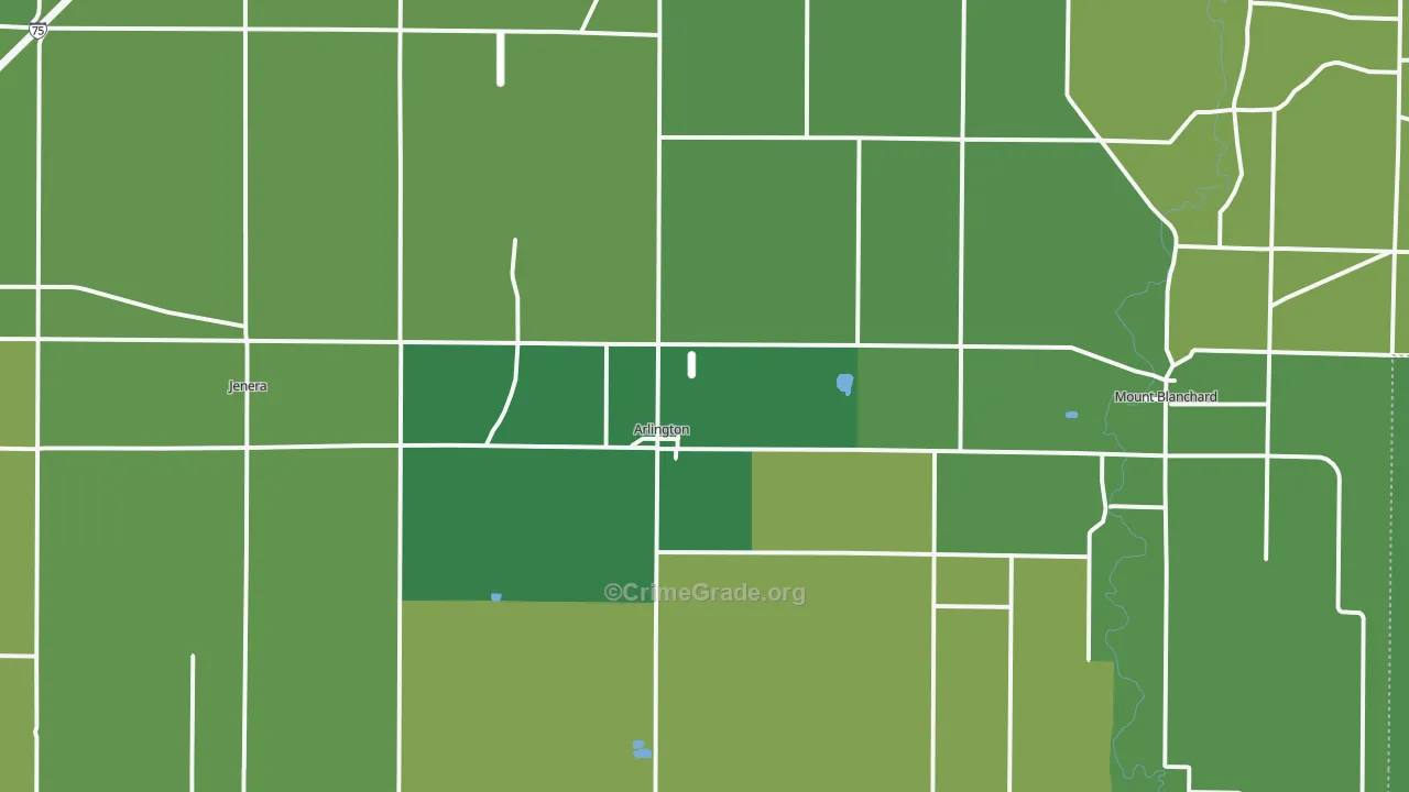 Arlington, OH Map of Vehicle Theft Rates