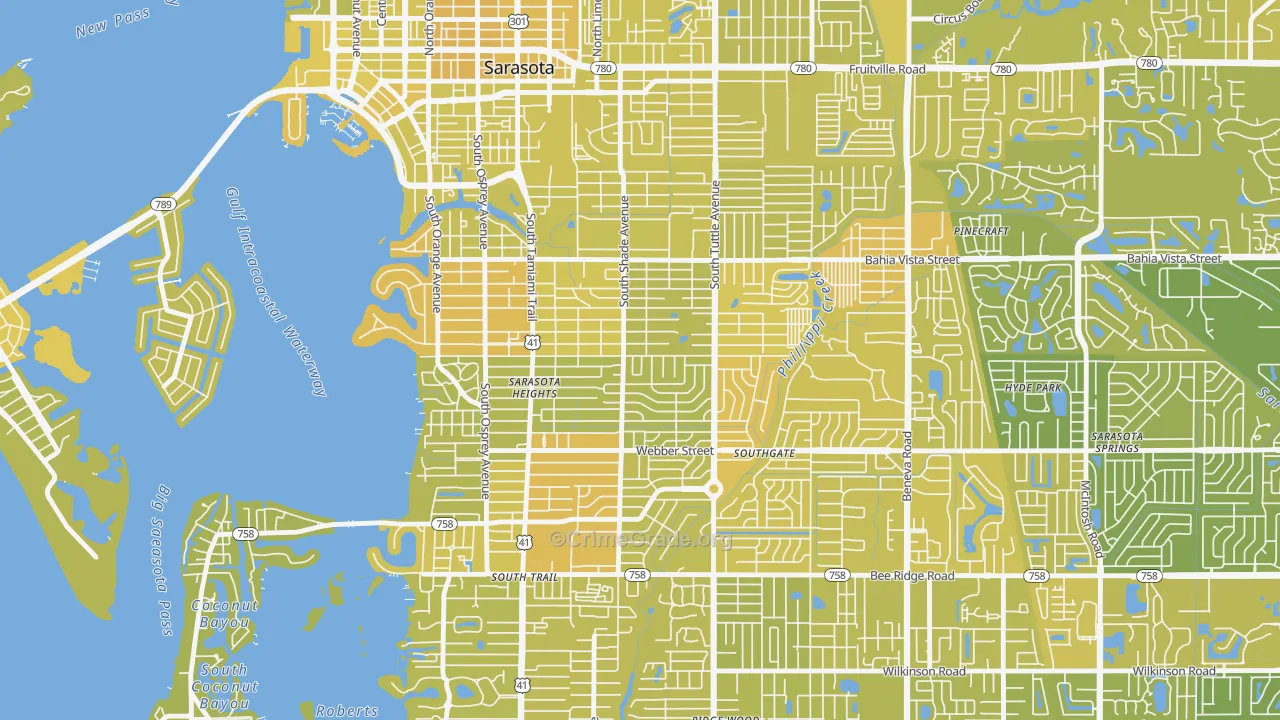 Arlington Park, Sarasota, FL Map of Vehicle Theft Rates