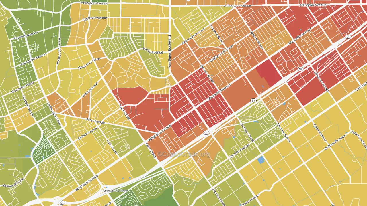 Arlington, Riverside, CA Map of Vehicle Theft Rates