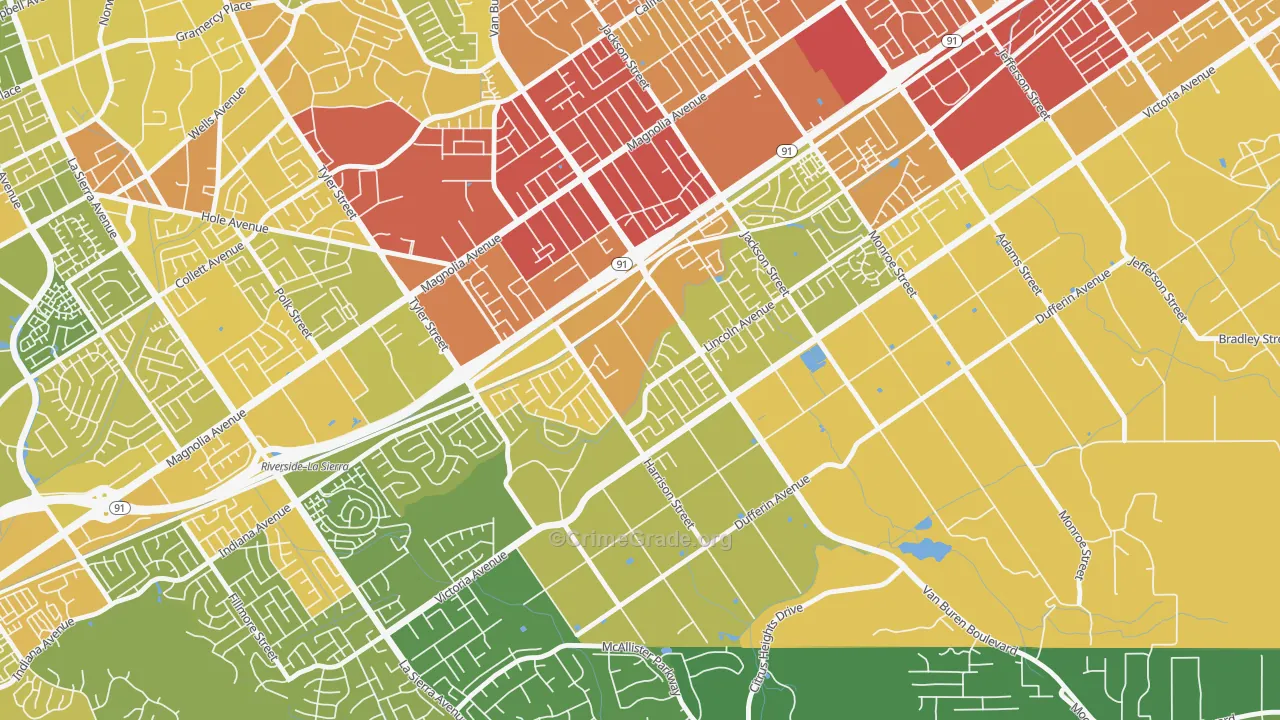 Arlington South, Riverside, CA Map of Vehicle Theft Rates