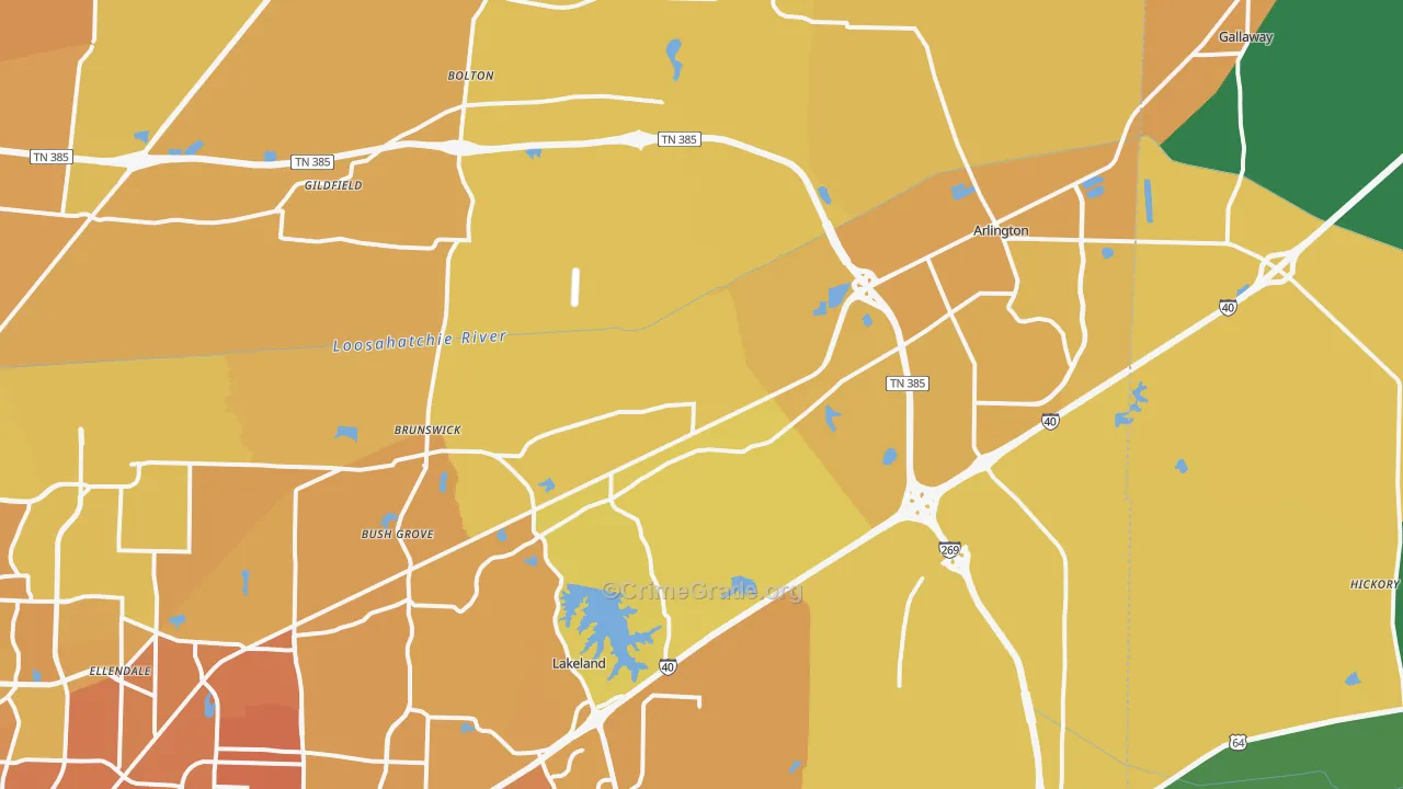 Arlington, TN Map of Vehicle Theft Rates