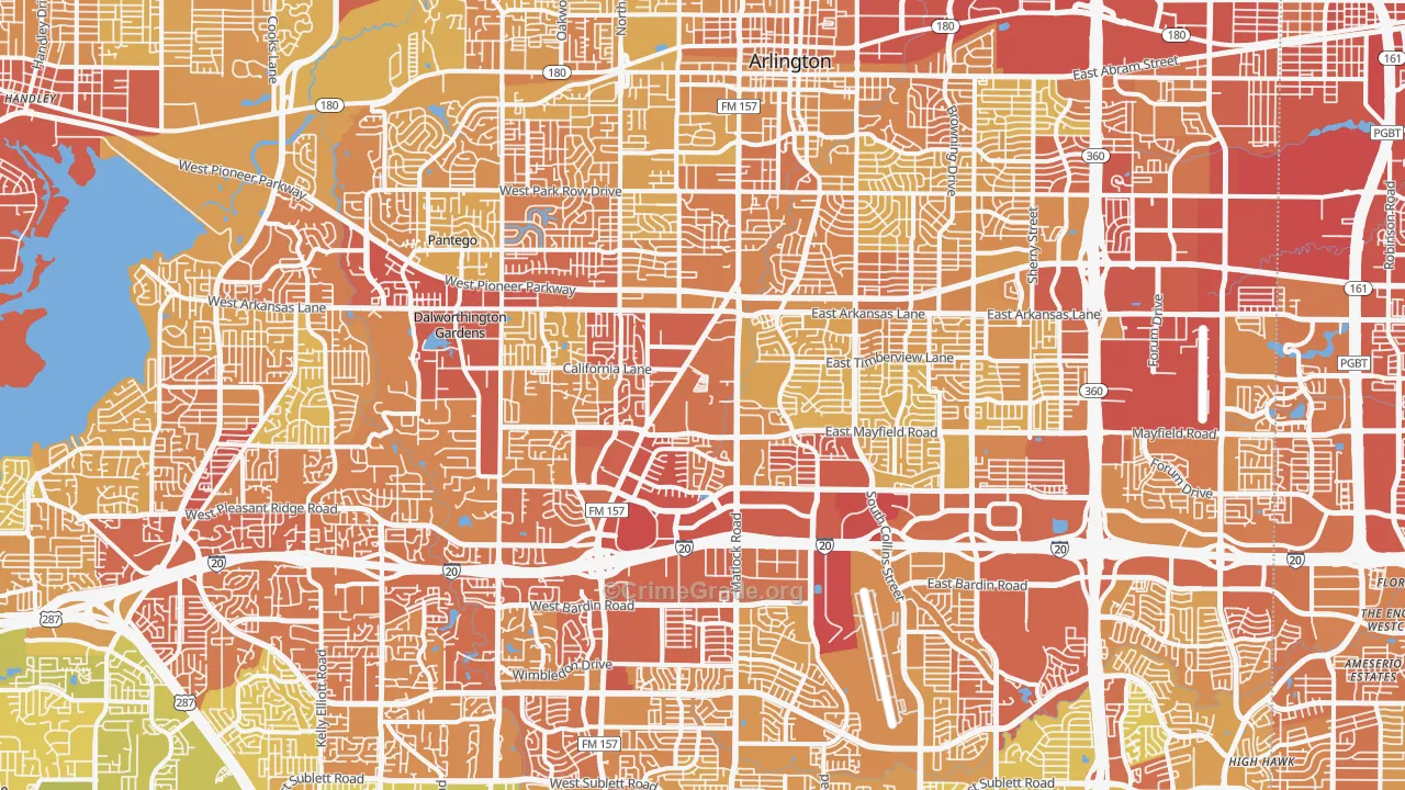 Arlington, TX Map of Vehicle Theft Rates