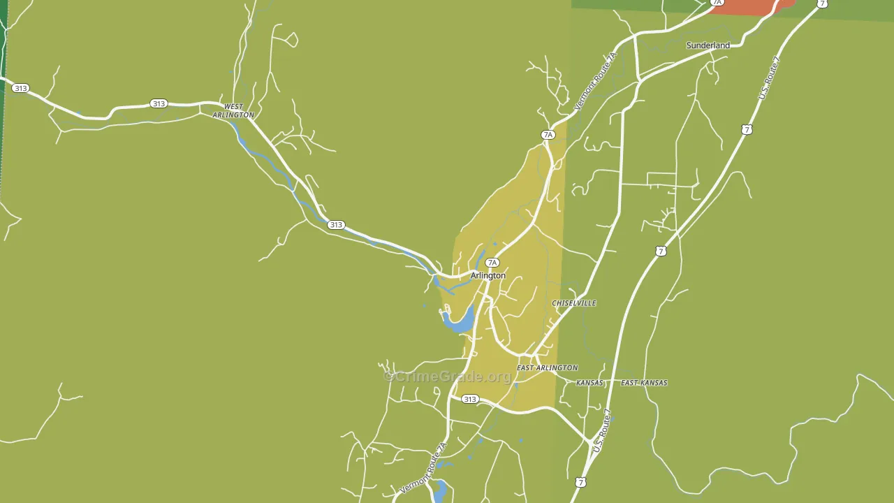 Arlington, VT Map of Vehicle Theft Rates