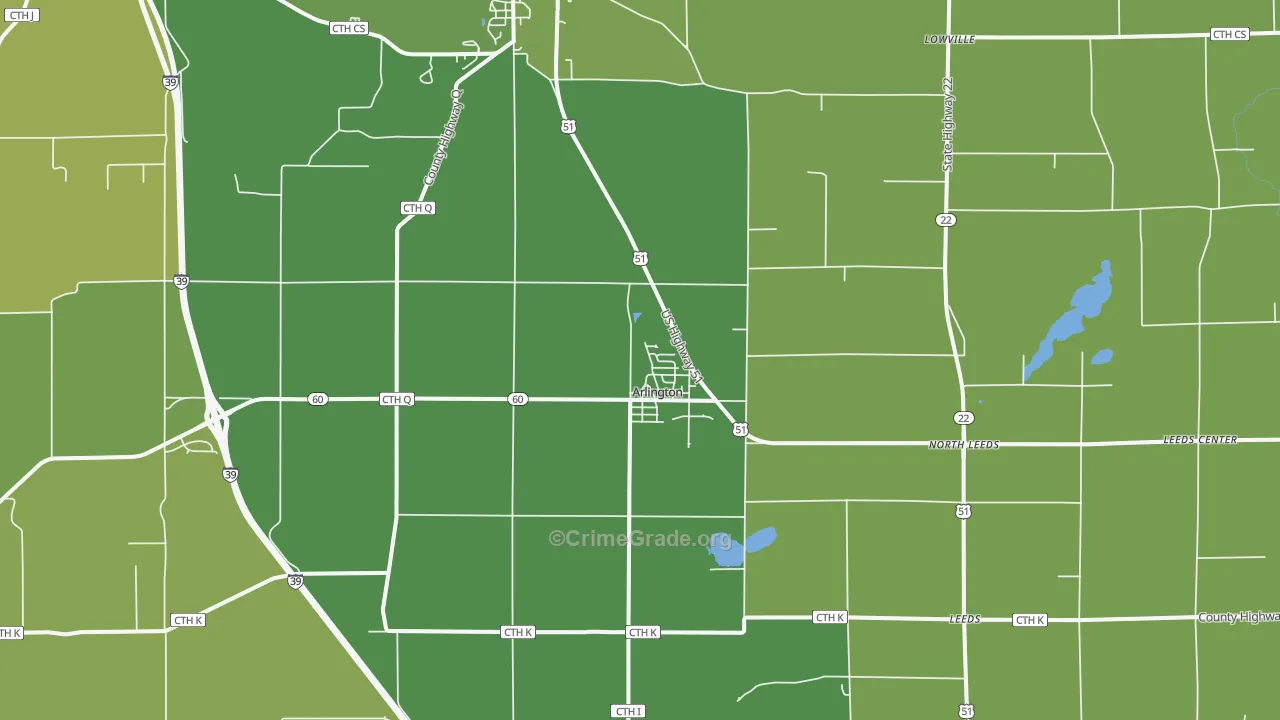 Arlington, WI Map of Vehicle Theft Rates