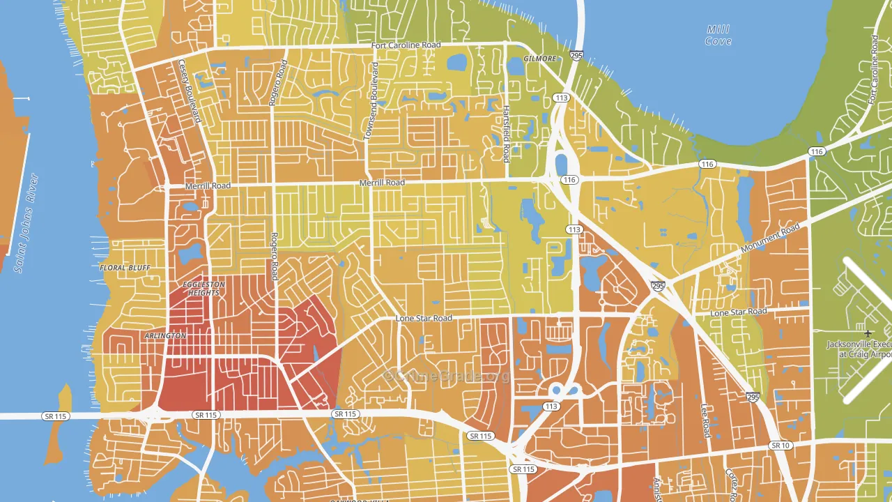 Arlingwood, Jacksonville, FL Map of Vehicle Theft Rates
