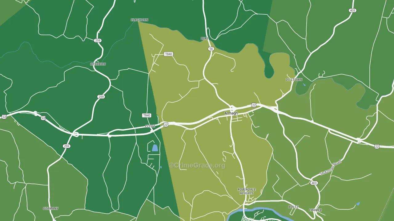 Armagh, PA Map of Vehicle Theft Rates