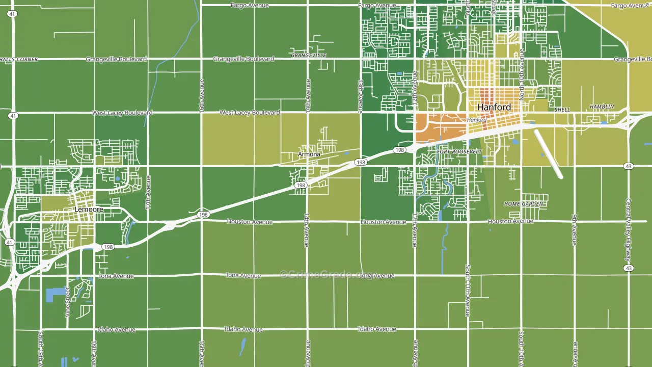 Armona, CA Map of Vehicle Theft Rates