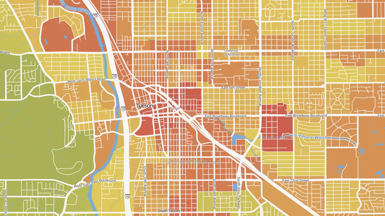 Armory Park, Tucson, AZ Map of Vehicle Theft Rates