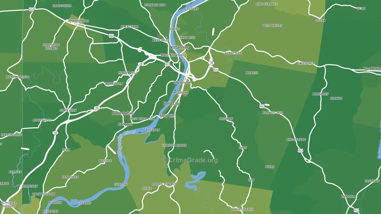 Armstrong County, PA Map of Vehicle Theft Rates