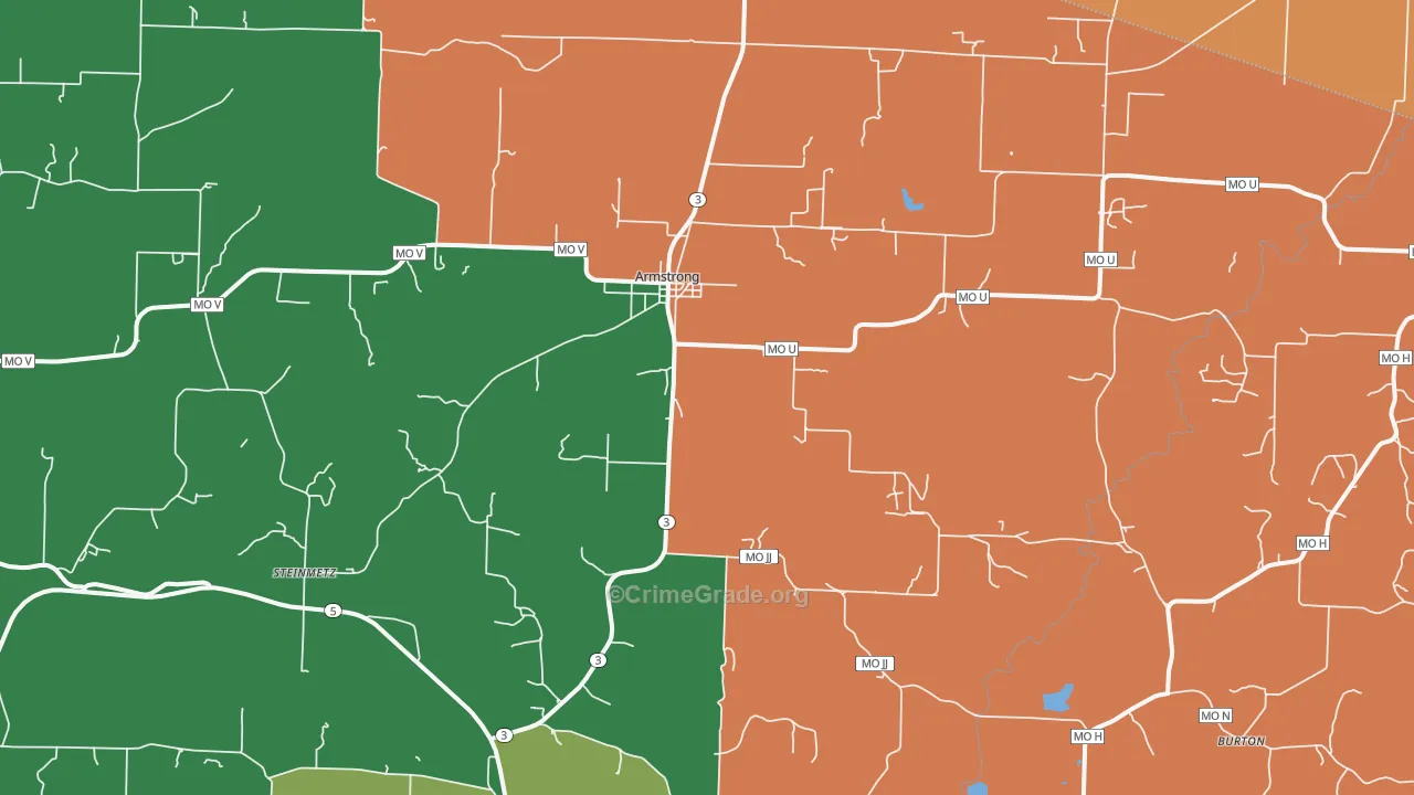 Armstrong, MO Map of Vehicle Theft Rates