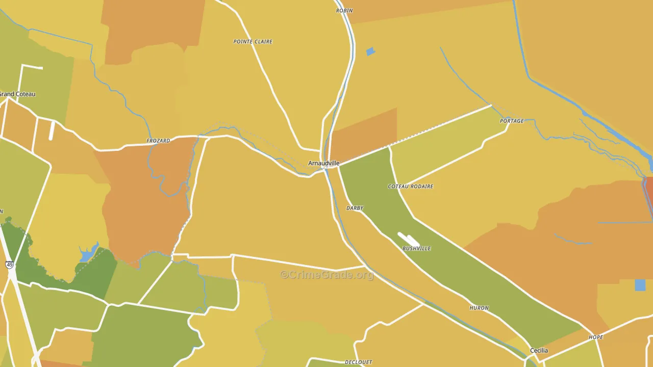 Arnaudville, LA Map of Vehicle Theft Rates