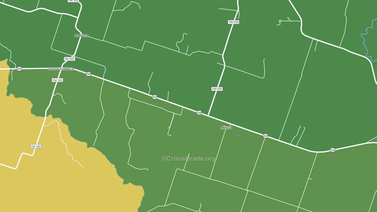 Arnett, TX Map of Vehicle Theft Rates