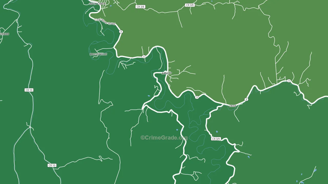Arnett, WV Map of Vehicle Theft Rates