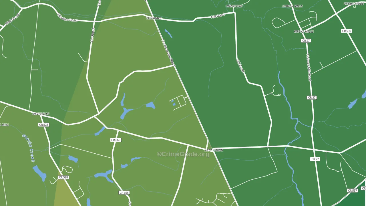 Arneytown, NJ Map of Vehicle Theft Rates