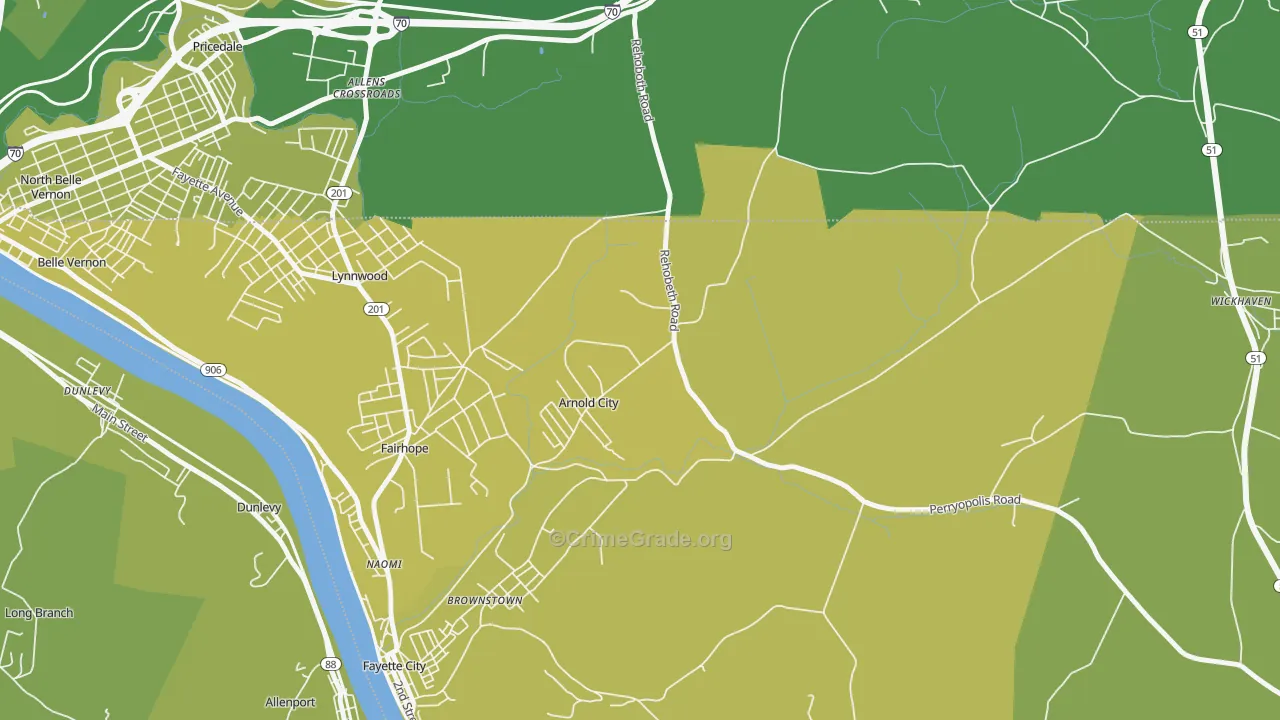 Arnold City, PA Map of Vehicle Theft Rates