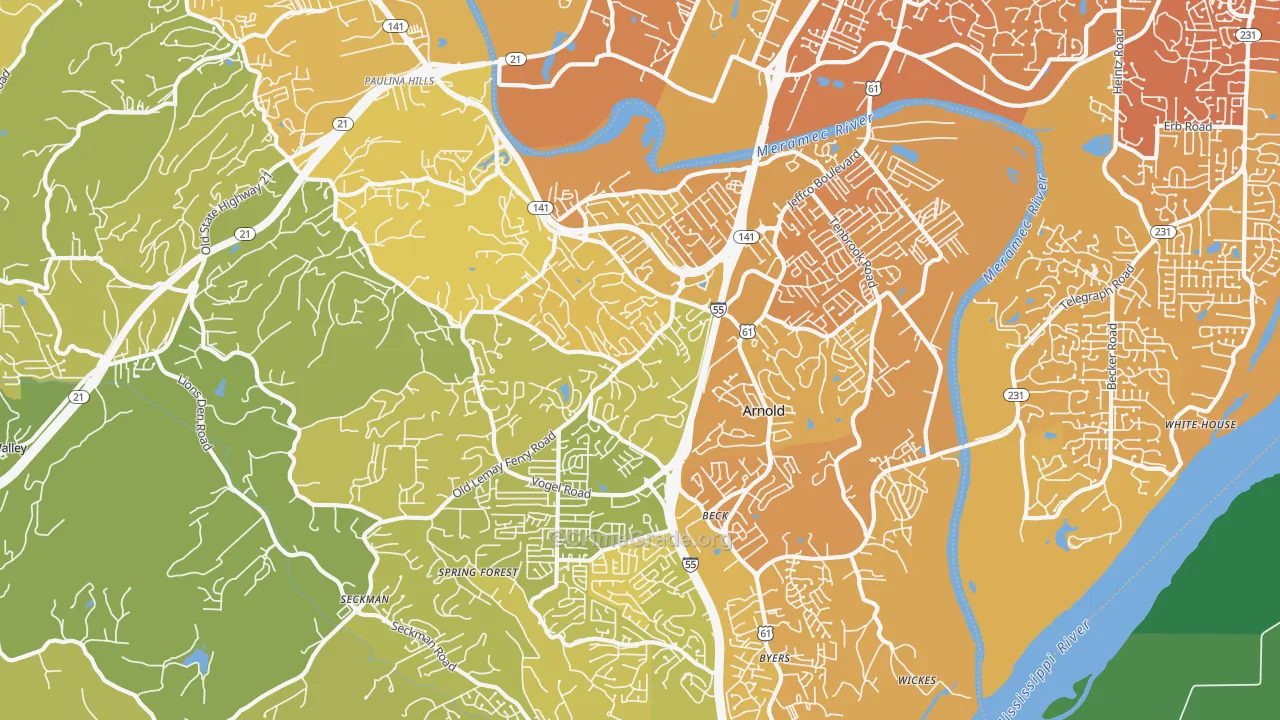Arnold, MO Map of Vehicle Theft Rates
