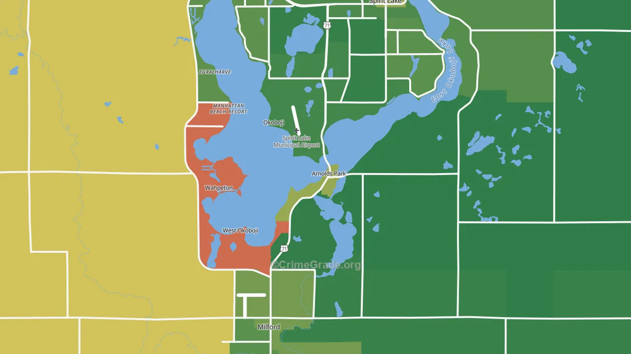 Arnolds Park, IA Map of Vehicle Theft Rates