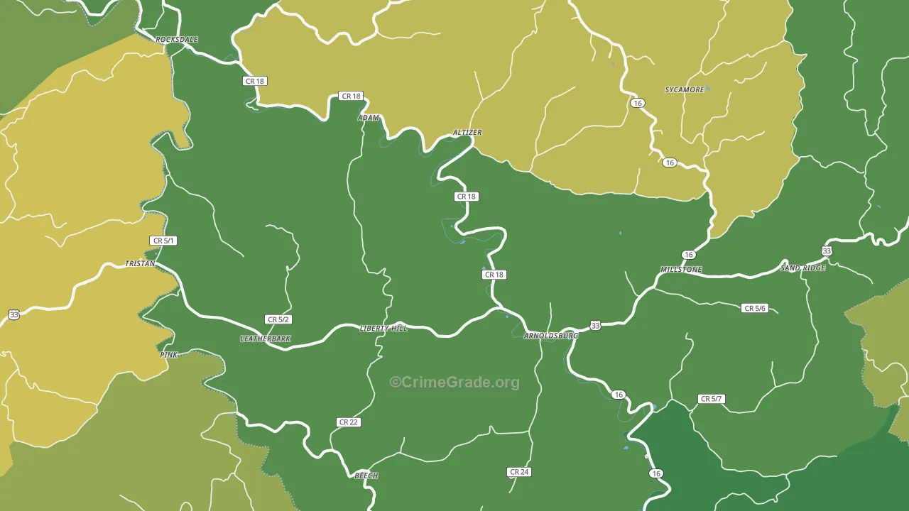 Arnoldsburg, WV Map of Vehicle Theft Rates