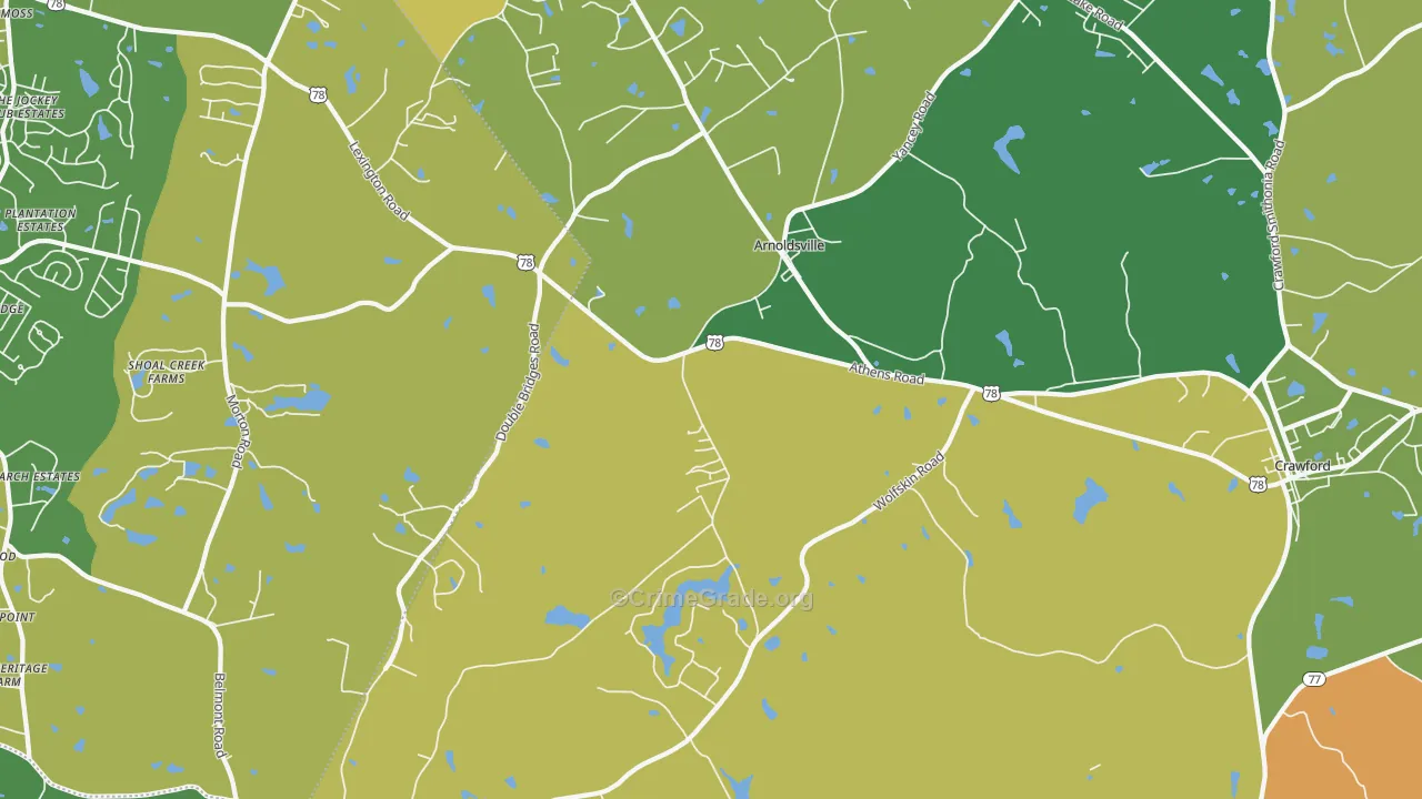 Arnoldsville, GA Map of Vehicle Theft Rates