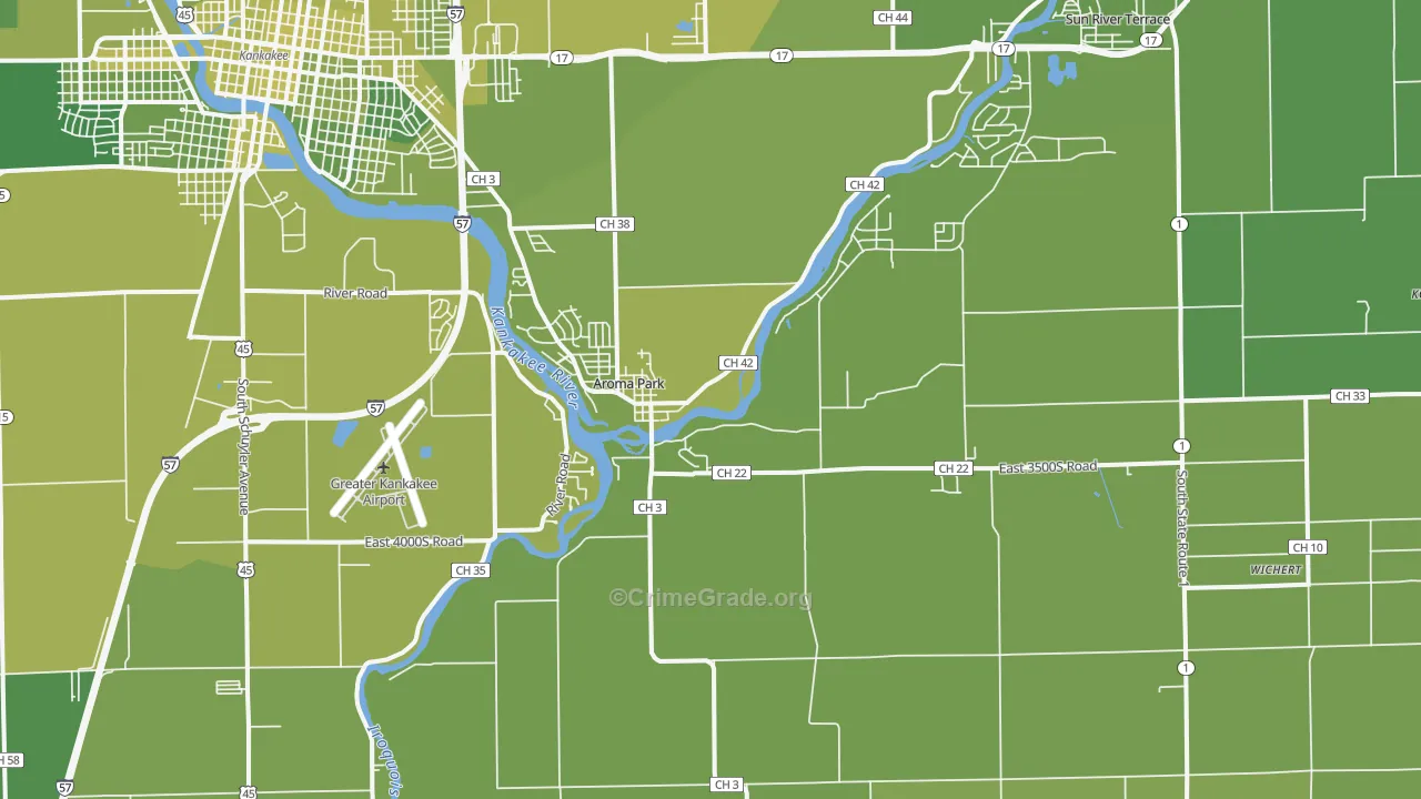 Aroma Park, IL Map of Vehicle Theft Rates