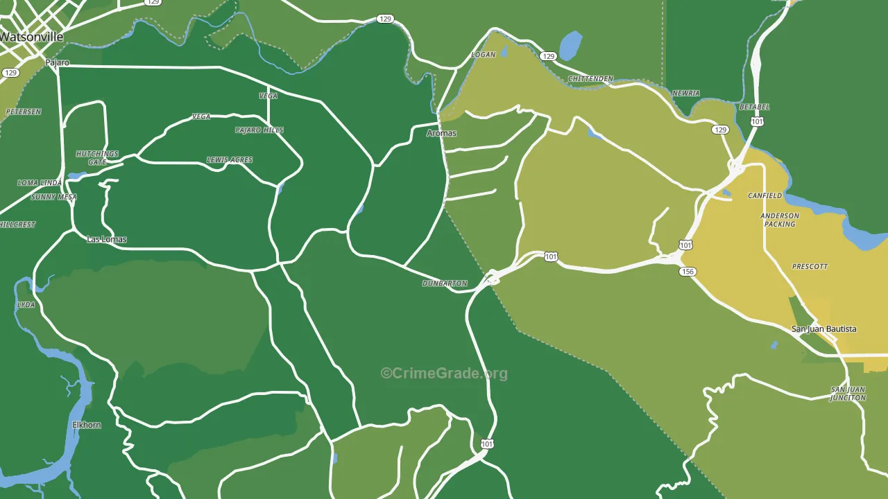 Aromas, CA Map of Vehicle Theft Rates