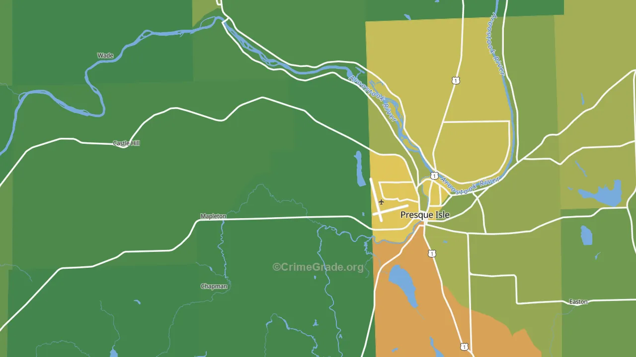 Aroostook County, ME Map of Vehicle Theft Rates