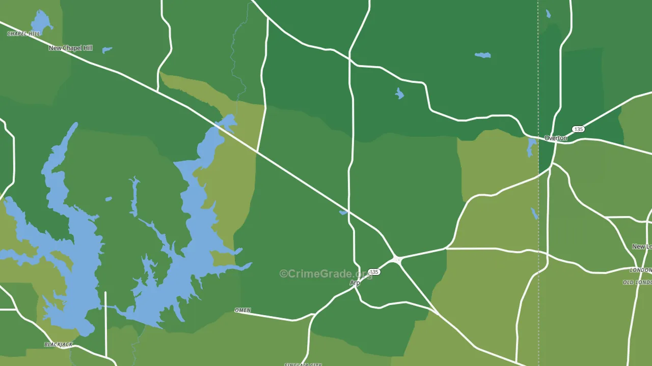 Arp, TX Map of Vehicle Theft Rates