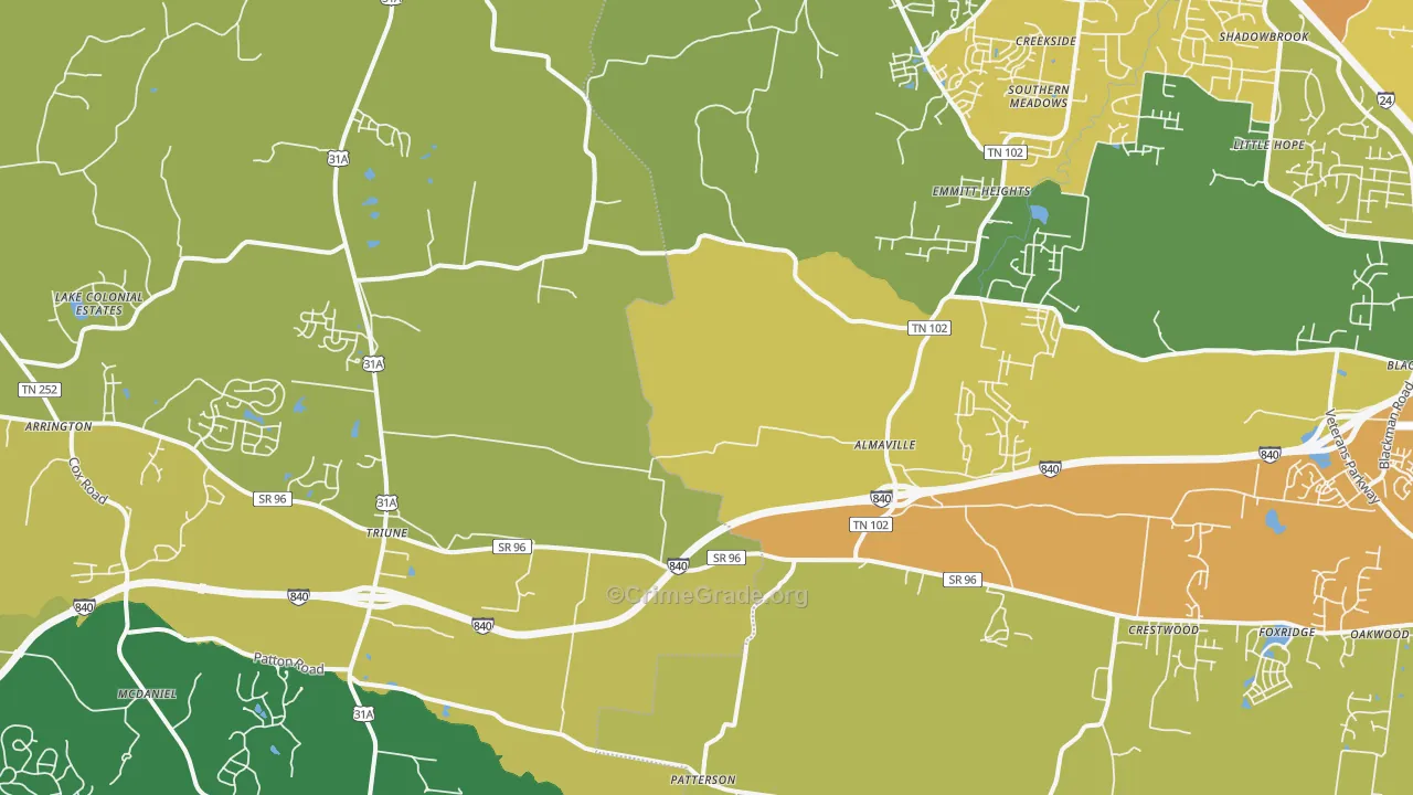 Arrington, TN Map of Vehicle Theft Rates