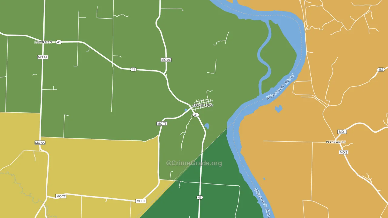 Arrow Rock, MO Map of Vehicle Theft Rates