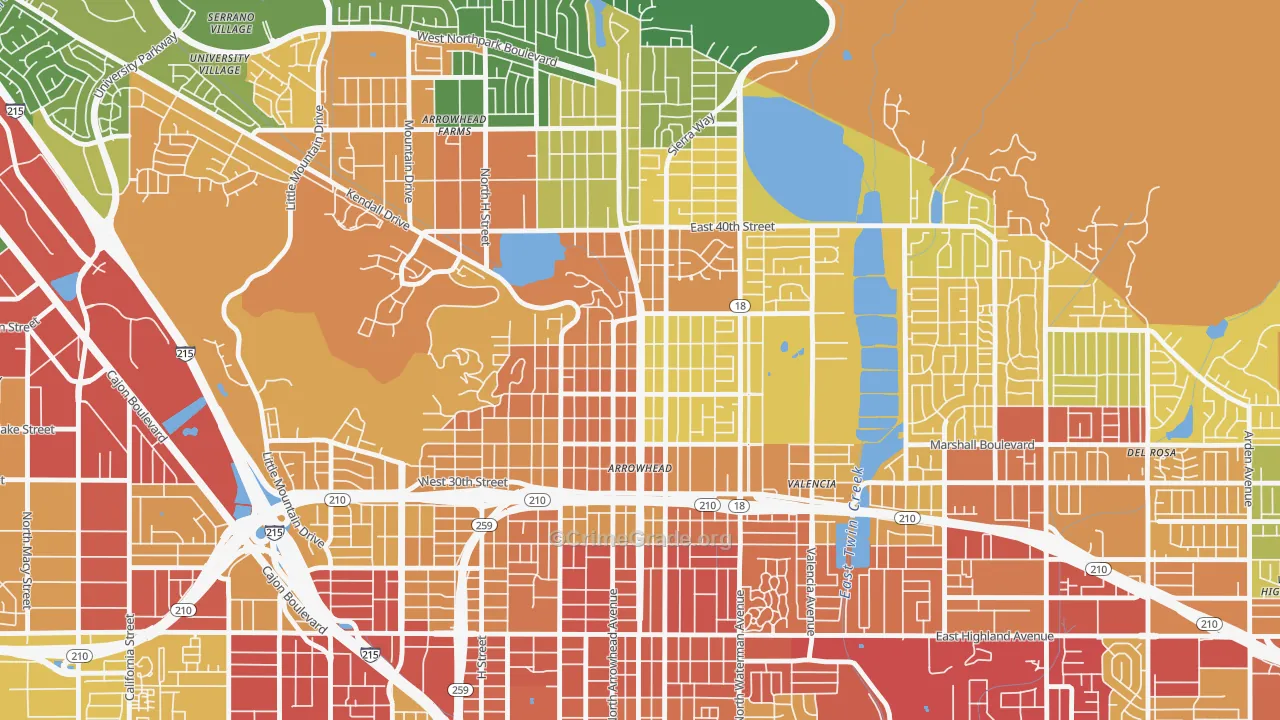 Arrowhead, San Bernardino, CA Map of Vehicle Theft Rates