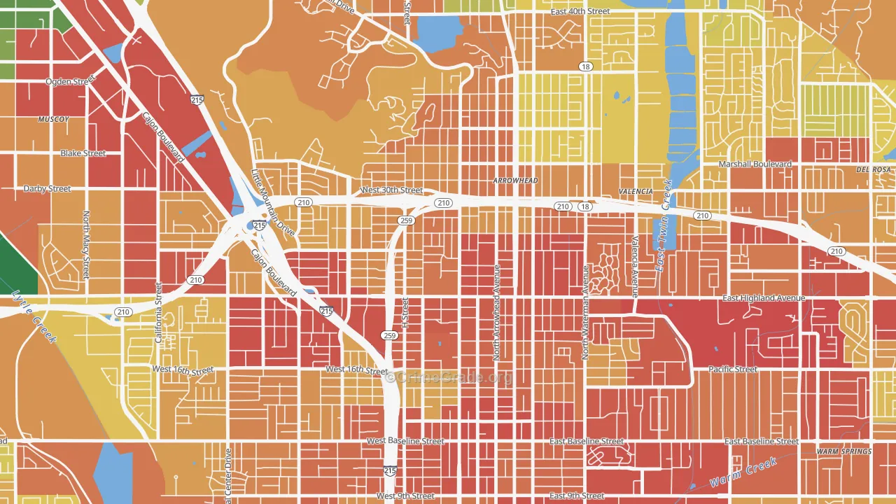 Arrowview, San Bernardino, CA Map of Vehicle Theft Rates