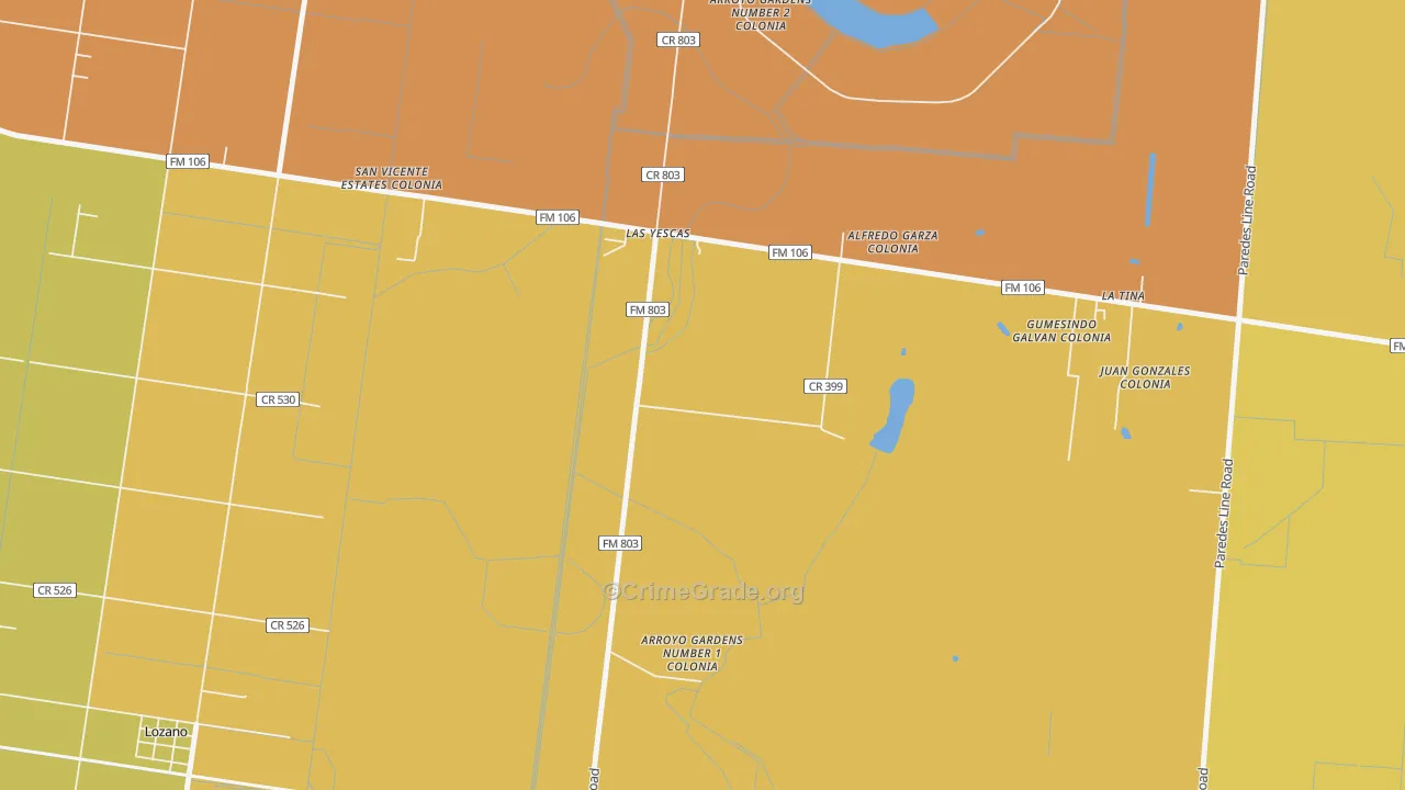 Arroyo Gardens, TX Map of Vehicle Theft Rates