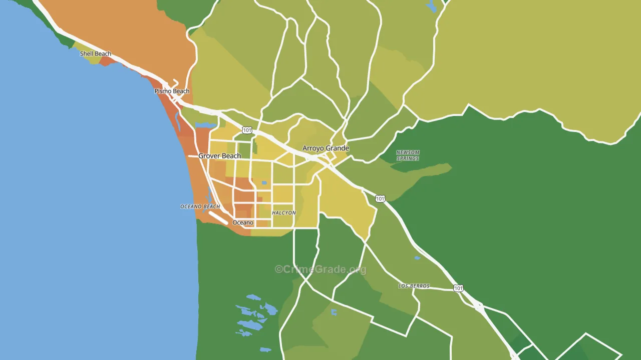 Arroyo Grande, CA Map of Vehicle Theft Rates