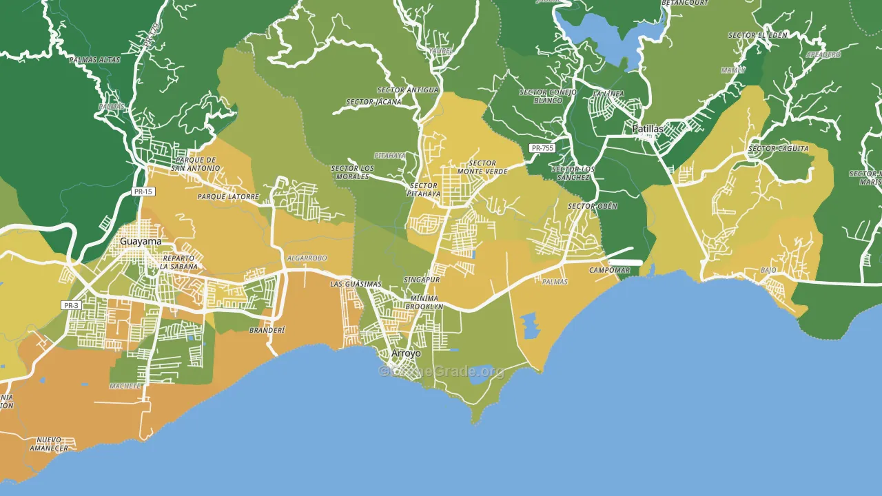 Arroyo Municipio, PR Map of Vehicle Theft Rates