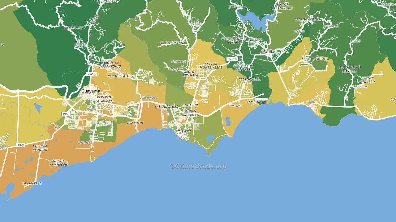 Arroyo, PR Map of Vehicle Theft Rates