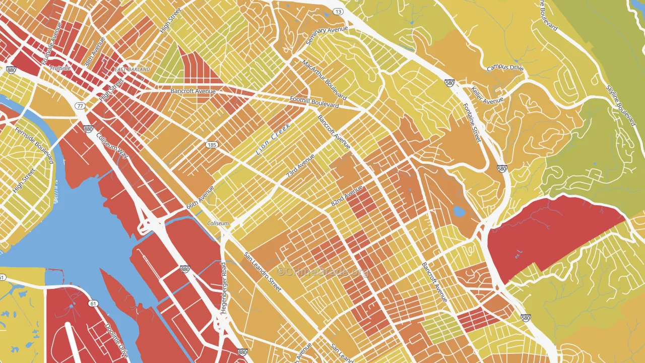 Arroyo Viejo, Oakland, CA Map of Vehicle Theft Rates