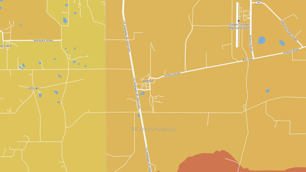 Artesia, MS Map of Vehicle Theft Rates