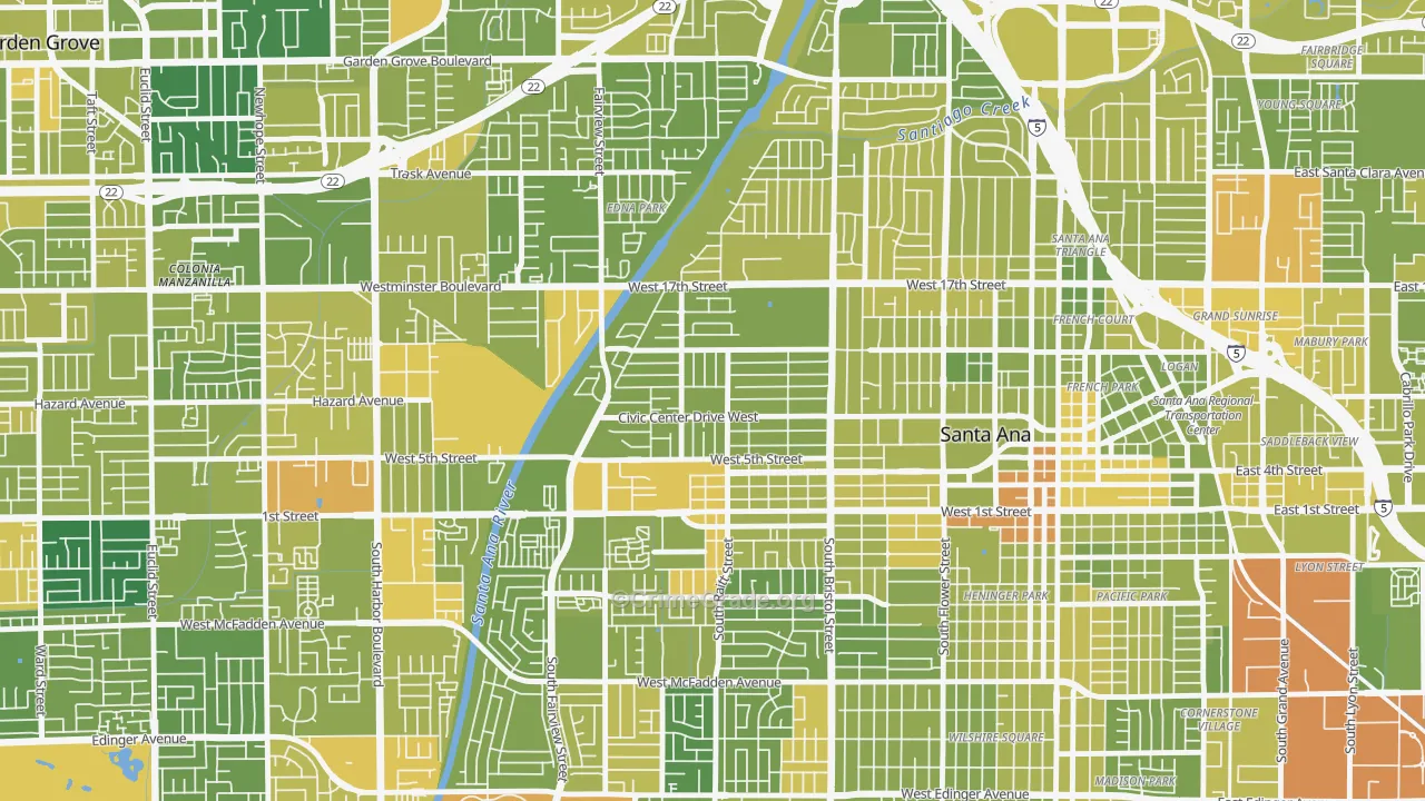 Artesia Pilar, Santa Ana, CA Map of Vehicle Theft Rates
