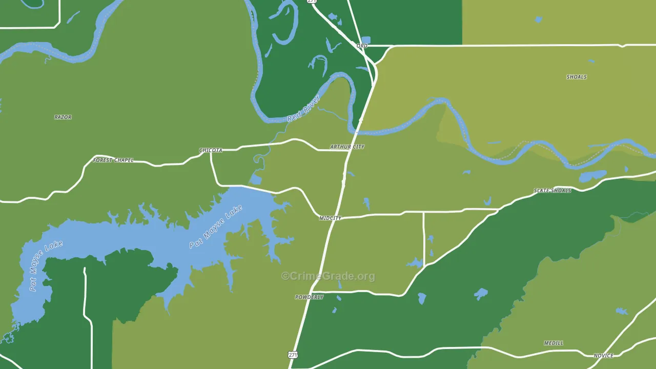Arthur City, TX Map of Vehicle Theft Rates