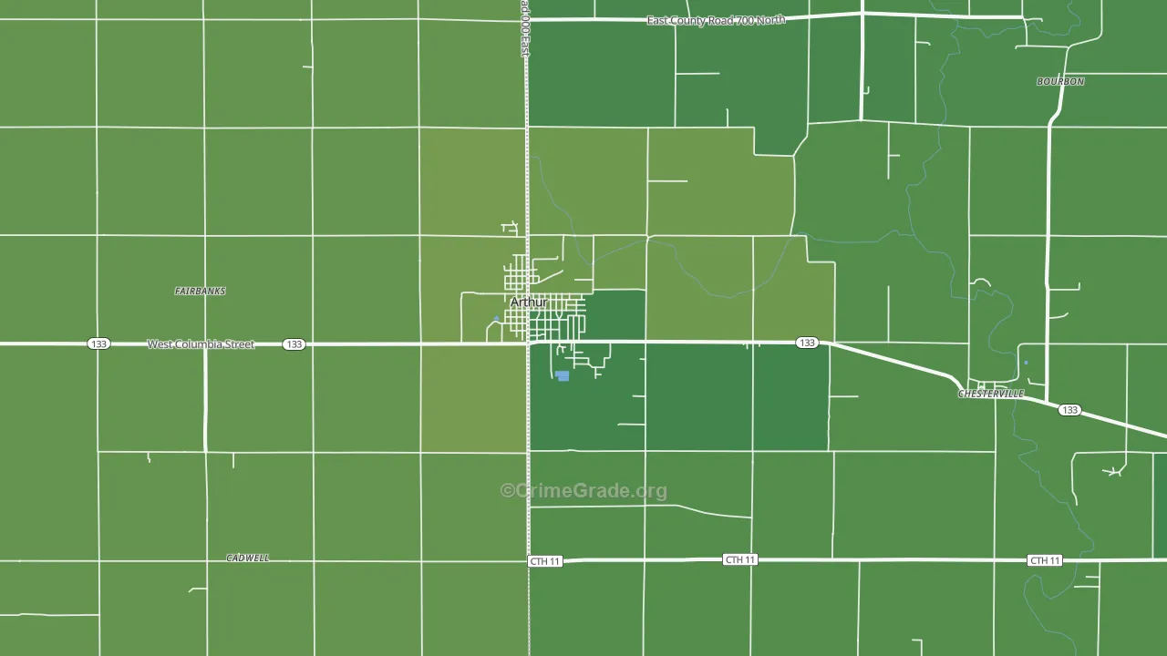 Arthur, IL Map of Vehicle Theft Rates