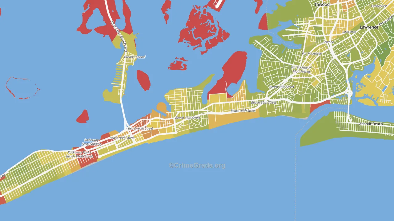 Arverne, Queens, NY Map of Vehicle Theft Rates