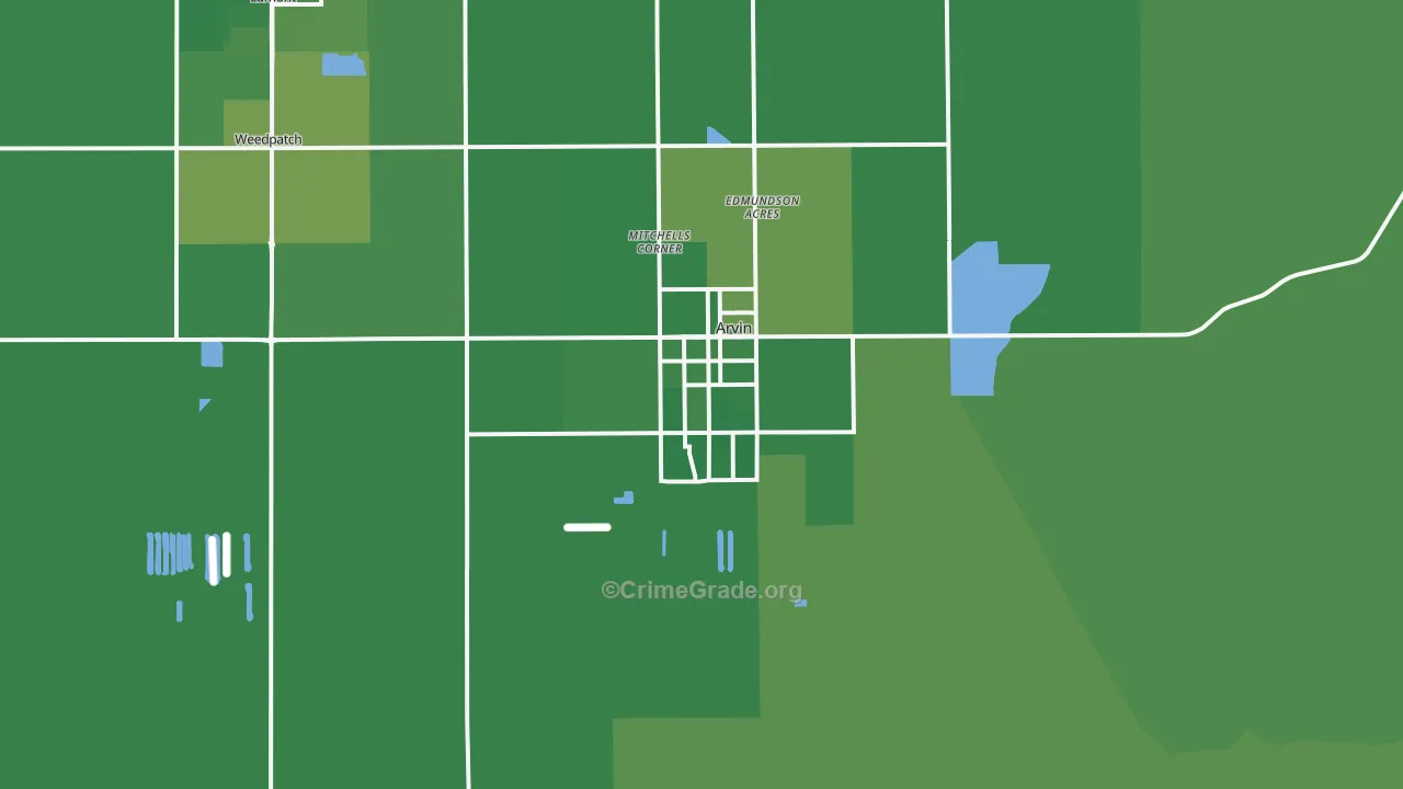 Arvin, CA Map of Vehicle Theft Rates