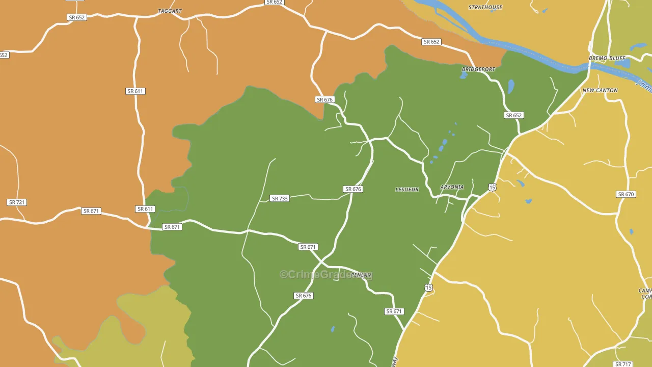 Arvonia, VA Map of Vehicle Theft Rates