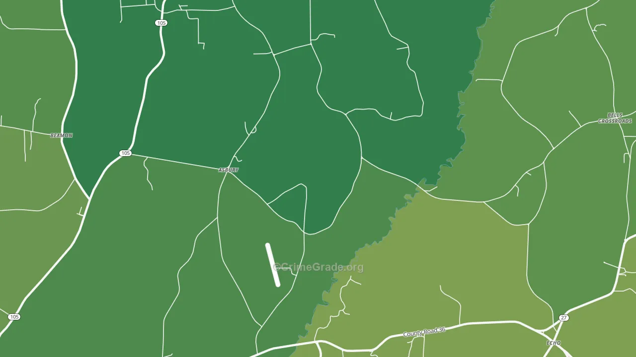 Asbury, AL Map of Vehicle Theft Rates