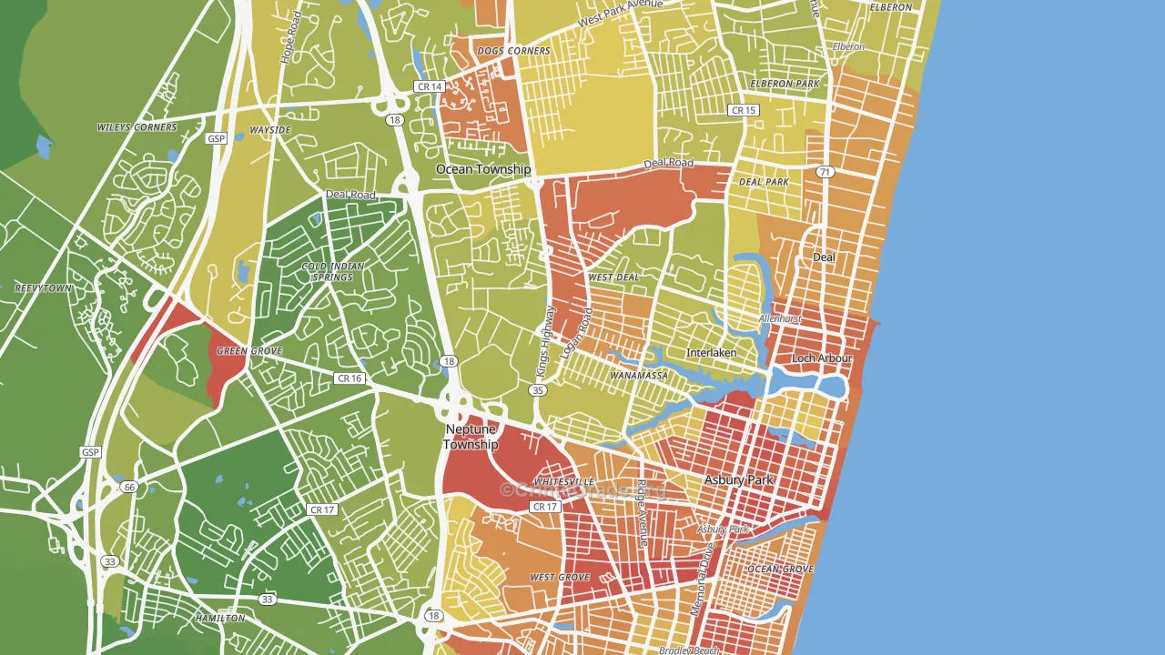 Asbury Park, NJ Map of Vehicle Theft Rates