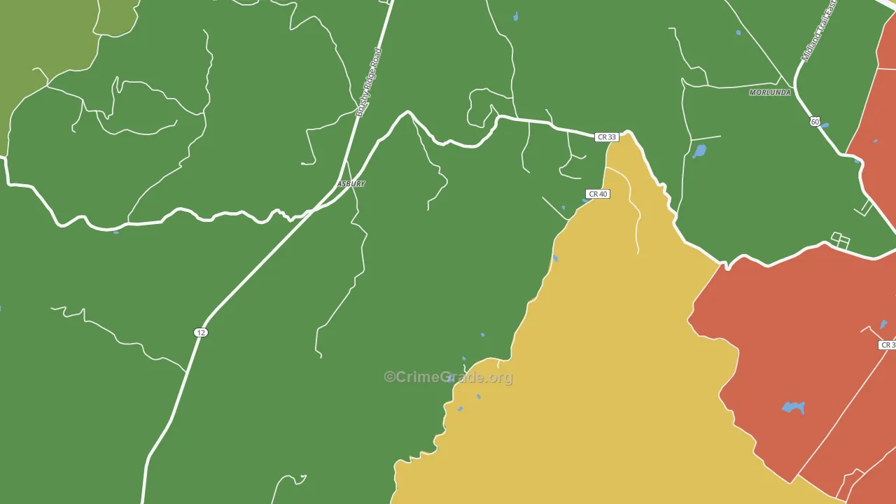 Asbury, WV Map of Vehicle Theft Rates